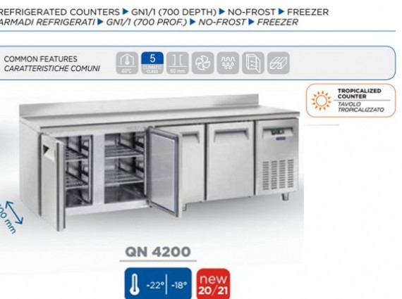 Tavolo refrigerato QN 4200 inox, negativo - 18/-22°.